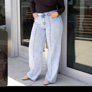 SHIEN WIDELEG ACID LIGHT WASH DENIM OXL